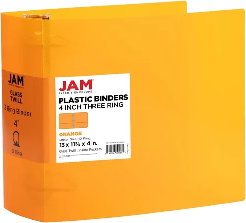 Vista 62 de JAM Paper - Carpeta de plástico de 1 pulgada, carpeta naranja de 3 anillas, se vende individualmente