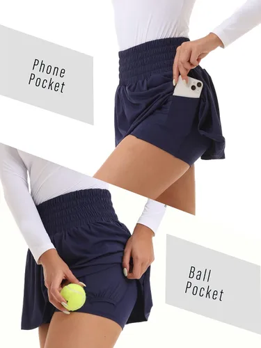 Vista 5 de SILKWORLD Faldas de tenis para mujer, falda pantalón de golf atlética de cintura alta con bolsillos, falda de entrenamiento activo