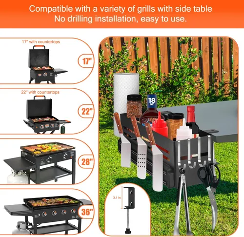 Vista 5 de Organizador de parrilla para parrilla Blackstone de 28/36 pulgadas, soporte para accesorios de barbacoa con tira magnética y soporte para toallas