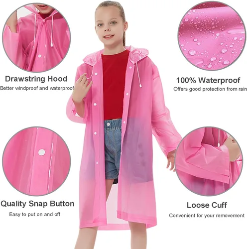 Vista 2 de Rain Ponchos Raincoats for Kids, Reusable Boys Girls Rain Jackets Emergency with Hood for Family Disney Travel Outdoor