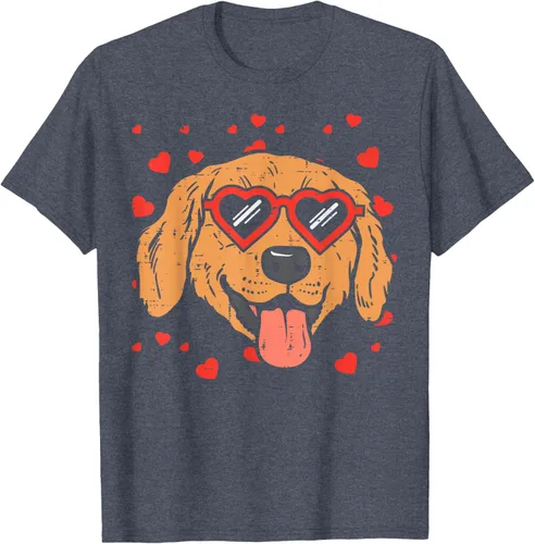 Vista 111 de Golden Retriever cara corazón gafas día de San Valentín perro regalo camiseta Negro