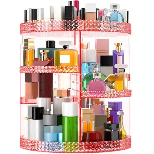 Vista 14 de Organizador de maquillaje negro con rotación de 360 grados, 7 niveles de gran capacidad, organizador de cosméticos acrílico, organizador