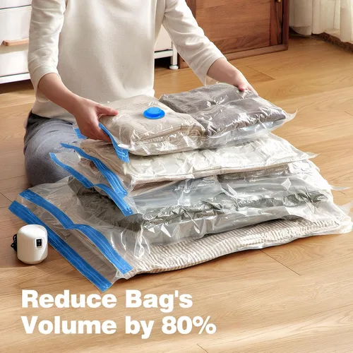 Vista 8 de Paquete de 10 bolsas de almacenamiento al vacío de viaje con bomba eléctrica, bolsas de sellado al vacío para ropa, bolsas selladoras al vacío