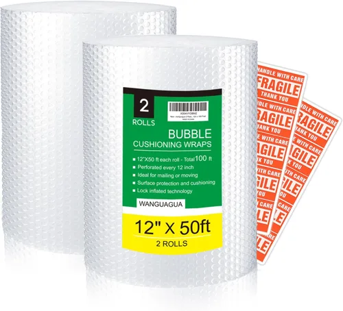 Vista 7 de 1 rollo de 30.5 cm x 10.97 m de envoltura de burbujas de nylon perforada para cajas de mudanza, suministros de acolchado para envío Wanguagua