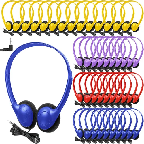 Vista 12 de Frienda Paquete de 48 auriculares para el aula, auriculares escolares con cable para estudiantes, auriculares estéreo con enchufe de 0.138 in