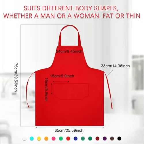 Vista 2 de Jiuguva 14 delantales lisos a granel con 2 bolsillos para adultos, delantales de cocina comercial de colores mixtos para cocina, mujeres, hombres