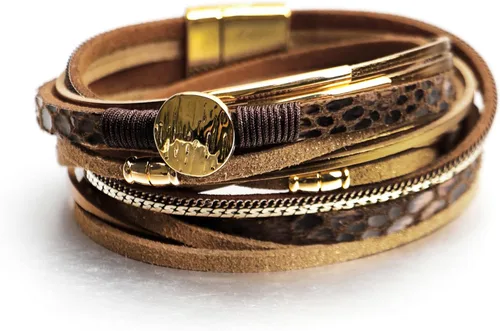 Vista 48 de Fesciory - Pulsera de leopardo para mujer, estilo bohemio de cuero multicapa con perlas de cristal