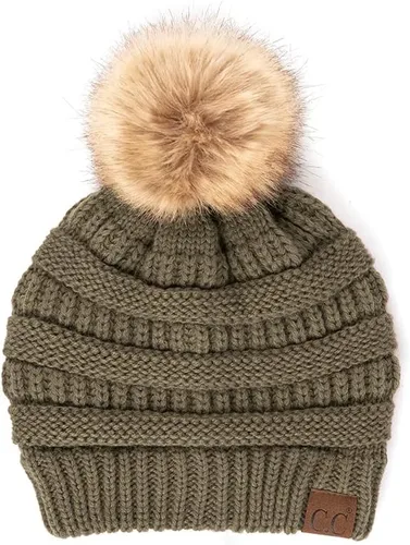 Vista 46 de Gorro unisex liso con pompón y ribete (HAT-43) de C.C Hatsandscarf Exclusives Marfil