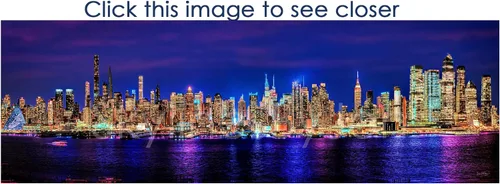 Vista 4 de Póster de la ciudad de Nueva York 2022 Manhattan Midtown Skyline sin marco, foto nocturna, color NYC 11.75 pulgadas x 36 pulgadas