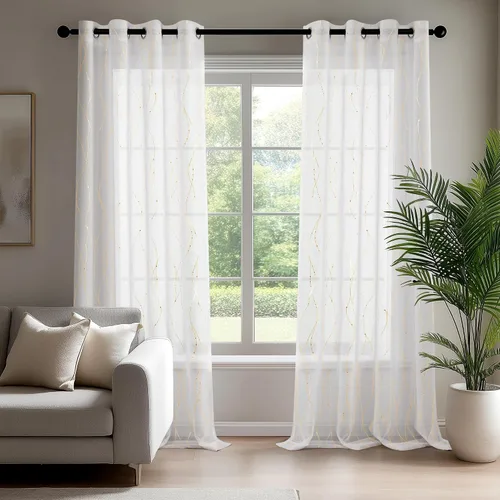 Vista 2 de Deconovo - Cortinas transparentes con filtro de luz de 72 pulgadas de largo Blanco clásico