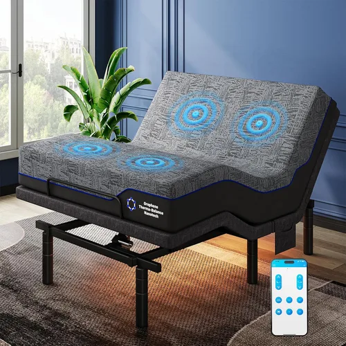 Vista 11 de Pipishell Base de cama ajustable individual XL y colchón de espuma viscoelástica de 14 pulgadas con masaje, base de cama eléctrica con espuma
