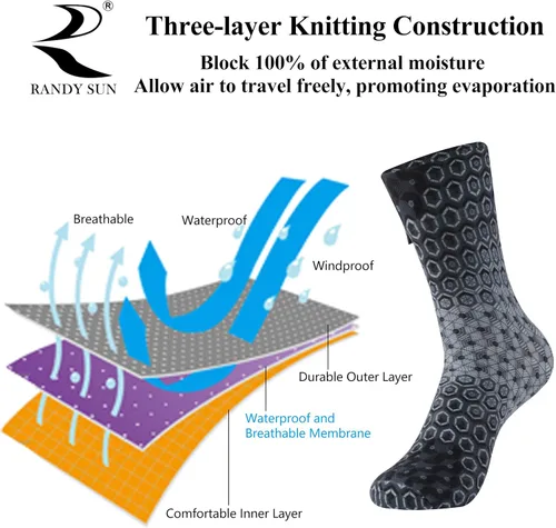 Vista 4 de RANDY SUN Ultra-thin Golf Waterproof Socks, Breathable Men's Women's Sports Mid Calf Socks 1&2 Pairs