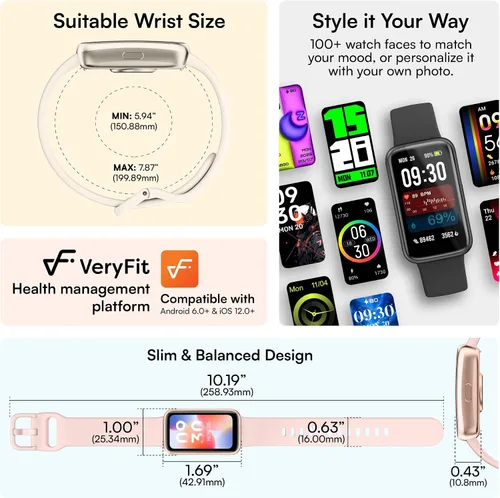Vista 6 de Active 3 Veryfit Fitness Tracker Smart Watch No necesita aplicación o Rosa rubor