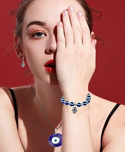Vista 4 de RUIZHEN Pendientes de aro vintage turco de ojo turco Hamsa mano de Fátima para mujer