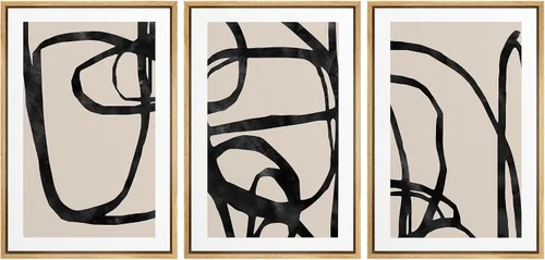 Vista 412 de SIGNFORD - Set de obras de arte en lienzo enmarcado para pared, ilustraciones abstractas de neblina del desierto en tonos neutros beige y marrón