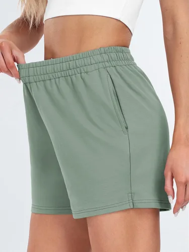 Vista 41 de AUTOMET Pantalones cortos deportivos para mujer, estilo casual, con cordón, cómodos, elásticos, de cintura alta, con bolsillos
