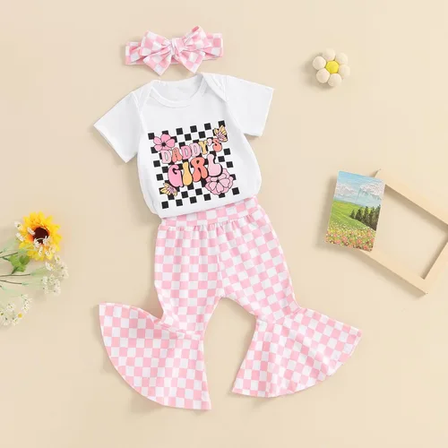 Vista 150 de Sejardin Ropa de verano para bebé y niña, recién nacida, manga corta, con letras, mameluco elástico con diadema