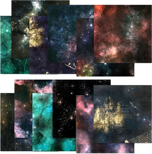 Vista 7 de BLEDS Papel de álbum de recortes, bloc de 24 hojas de papel para álbumes de recortes de manualidades de 12x12 pulgadas con patrón de galaxia