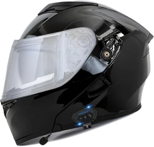 Vista 41 de Casco modular Bluetooth para motocicleta, aprobado por DOT, abatible, de cara completa, integrado, antivaho, doble visera, casco para motocicleta