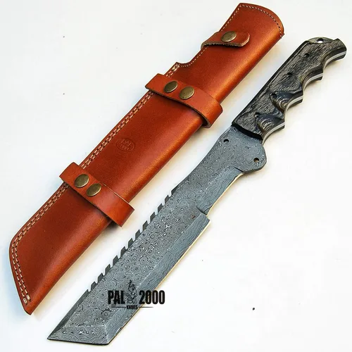 Vista 5 de DAM-9440 Cuchillo de perseguidor hecho a mano de acero de Damasco de 15 pulgadas