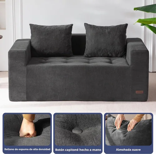 Vista 4 de MAXYOYO Sofá modular de 61 pulgadas, sofá biplaza sin hueso con asiento profundo, tapizado de felpilla, cómodo sofá para sala de estar, no requiere