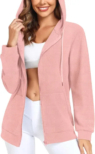 Vista 3 de Anyhold Women's Zip Up Hoodies Long Sleeve Outfits Sweaters Casual Loose Fit Drawstring Jackets Fall Clothes with Pockets