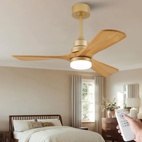 Vista 13 de Ventilador de techo de 42 pulgadas con luz, 3 aspas de madera maciza, control remoto, motor de CC silencioso reversible de 6 velocidades, ventilador