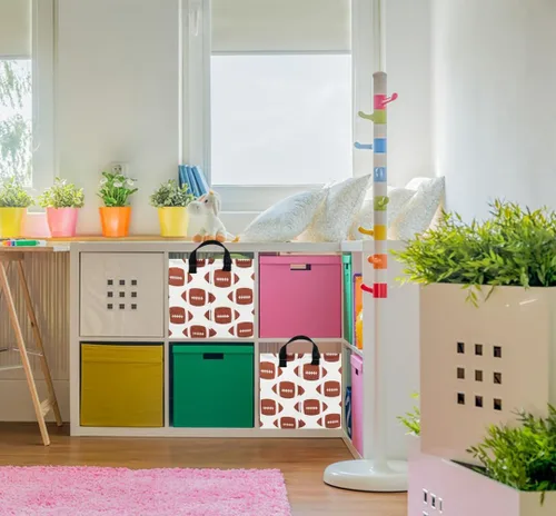 Vista 4 de NTAOHAMPER Cesta rectangular de almacenamiento de fútbol vacía, cesta de regalo plegable con asas, caja de juguetes/libros, decoración de habitación