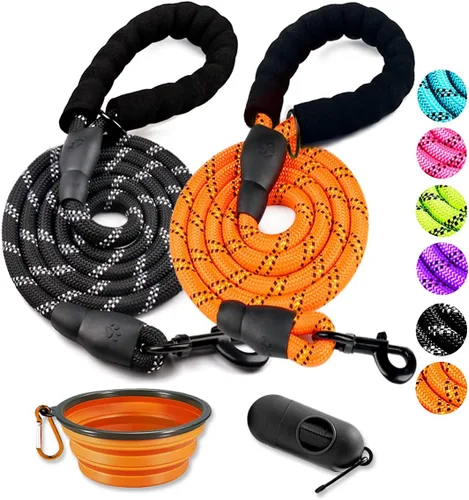 Vista 8 de COOYOO - Conjunto de 2 correas para perro de 5 pies, de alta resistencia, cómodo mango acolchado, correa reflectante para perros medianos y grandes