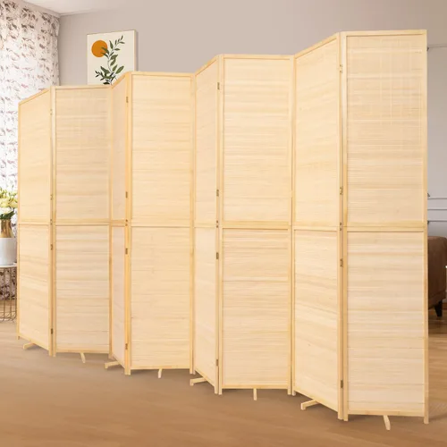 Vista 9 de Divisor de pared de bambú de 6 paneles, 106 pulgadas de ancho x 67 pulgadas de alto, diseño plegable con base extra estable, pantalla divisora