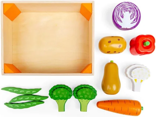 Vista 3 de Bigjigs Toys Caja de verduras de madera - Comida de juego y juguetes de rol