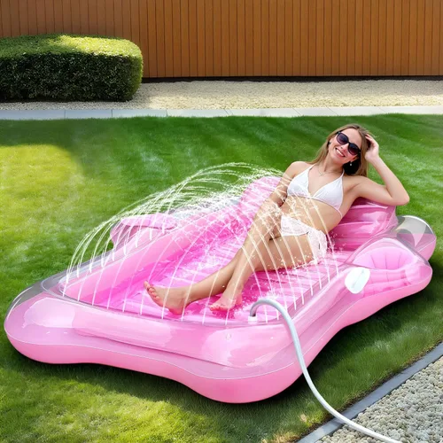 Vista 8 de Snowalva Inflatable Tanning Pool Lounger Float, Pool Floats Adult with Automatic Spray Cooling, 5 in 1 Suntan Tub Raft Floatie, Sunbathing Bed