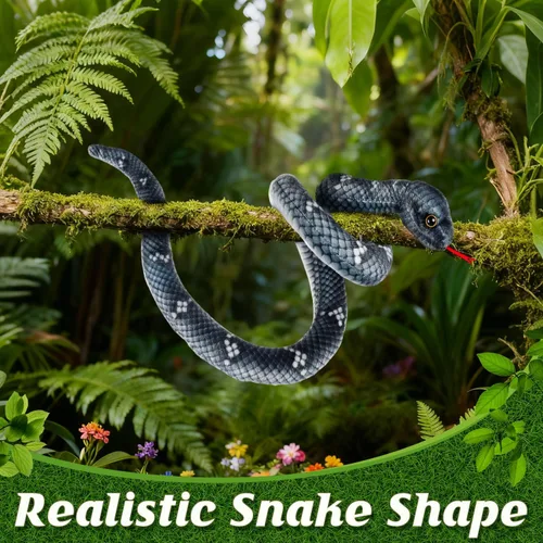 Vista 3 de Peluche de serpiente, animal de serpiente de peluche, serpientes de juguete pequeñas de 27 pulgadas para niños, animales de peluche gigantes, Negro