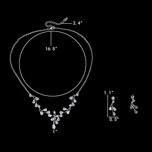 Vista 6 de Juego nupcial de collar en V EleQueen y aretes colgantes, con circonia cúbica, flor y lágrima, tono plateado, para mujer, latín, 16001682-2