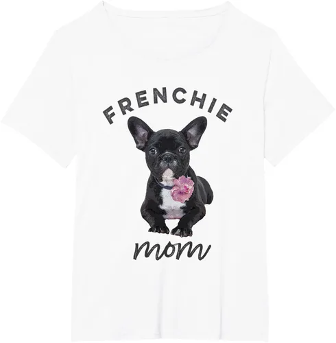 Vista 75 de Camiseta Bulldog Francés para Mujer, Frenchie Mom, Flor, Negro, S