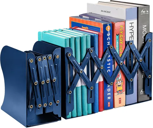 Vista 7 de Sujetalibros ajustables, extremos de metal para libros pesados, 2 divisores, soporte antideslizante para escritorio, estante, oficina, papelería