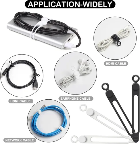 Vista 4 de Kit organizador de cables de 48 piezas, bridas de silicona reutilizables, clips adhesivos fuertes para gestión de cables, gestión de cables