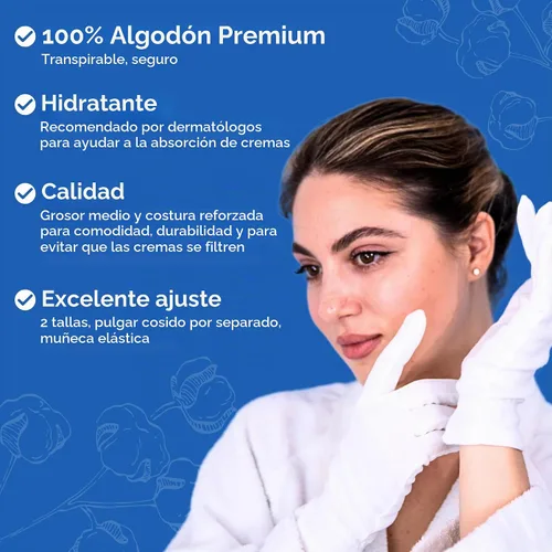 Vista 4 de Guantes de algodón para belleza, manos secas, eczema, dermatitis y psoriasis (mediano, 3 pares)