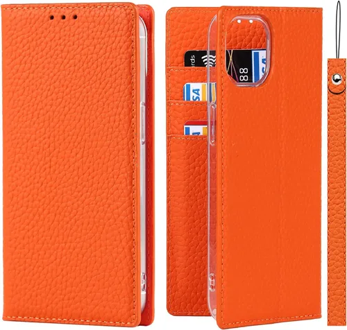 Vista 26 de iCoverCase Funda tipo cartera compatible con iPhone 13 Pro Max con tarjetero y correa para la muñeca, bloqueo RFID, funda magnética para teléfono