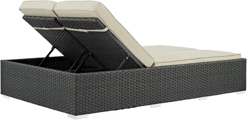 Vista 5 de Modway Sojourn - Tumbona doble de mimbre para patio al aire libre, color beige chocolate