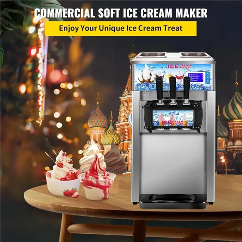 Vista 3 de Máquina de helado comercial con 3 sabores, fabricante de yogur, pantalla LCD, limpieza con un solo clic, 18L/H Soft Serve Ice Maker