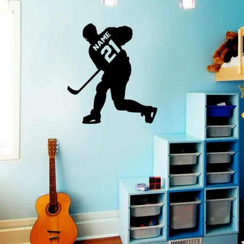 Vista 2 de VWAQ - Adhesivo decorativo para pared con diseño de jugador de hockey, personalizable, para habitación de niños, CS23