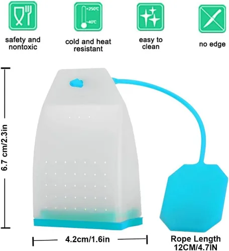 Vista 2 de Infusor de té de silicona, paquete de 4 bolsas de filtro de té de hojas sueltas con cuchara