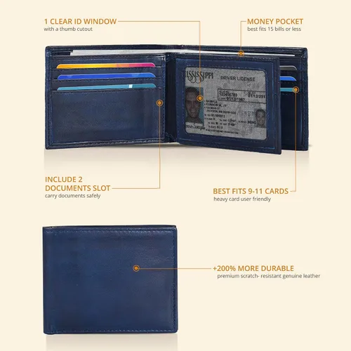 Vista 98 de Carteras RFID delgadas para hombres - Cartera de bolsillo frontal de piel genuina