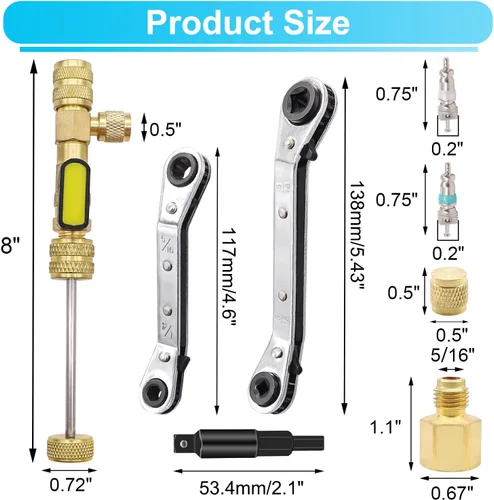 Vista 2 de TWTADE Herramienta de instalación de removedor de núcleo de válvula y kit de llave de servicio HVAC con 2 adaptadores de broca hexagonal, puerto SAE