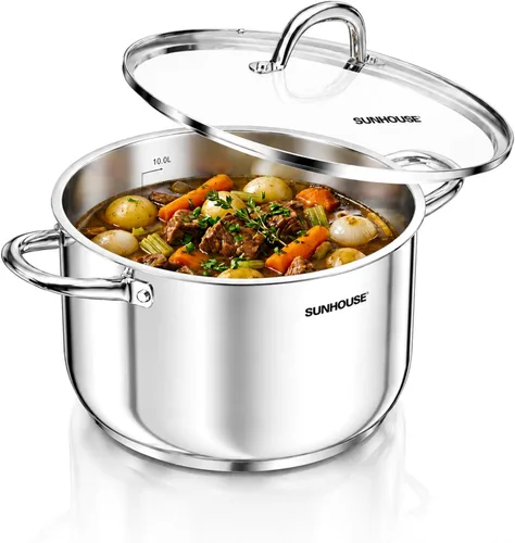 Vista 14 de SUNHOUSE - Olla de acero inoxidable de tres capas de 3.4 cuartos de galón, olla de cocina de pasta con tapa visible para sopa, verduras, utensilios