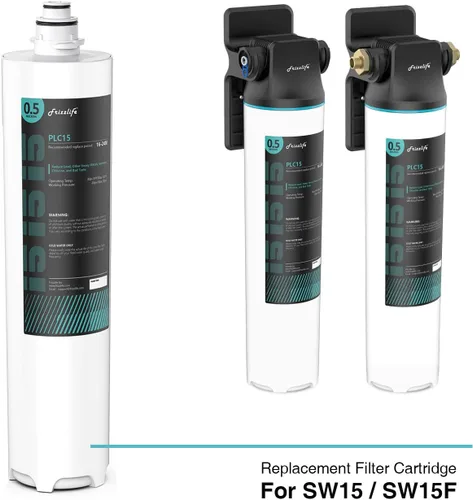 Vista 2 de Frizzlife Kit de carcasa de repuesto SW15-HF con cartucho de filtro PLC15 en el interior, para sistemas de filtro de agua debajo del fregadero SW15