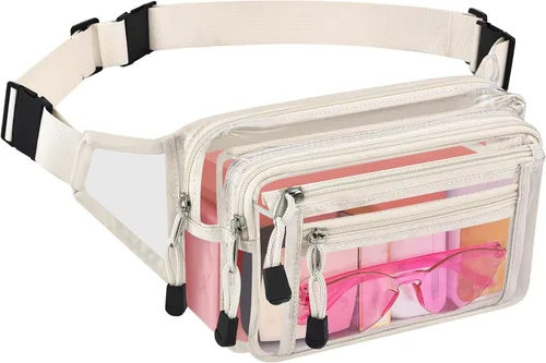 Vista 27 de Riñonera transparente aprobada por estadios para mujeres, para el trabajo, bolsa de cintura multiusos para viajes y eventos deportivos, 2 colores.