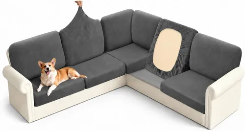 Vista 16 de Arfntevss - Fundas para sofá modular en forma de L de 5 asientos, fundas elásticas ajustadas para cojín de sofá de esquina para perros, protector