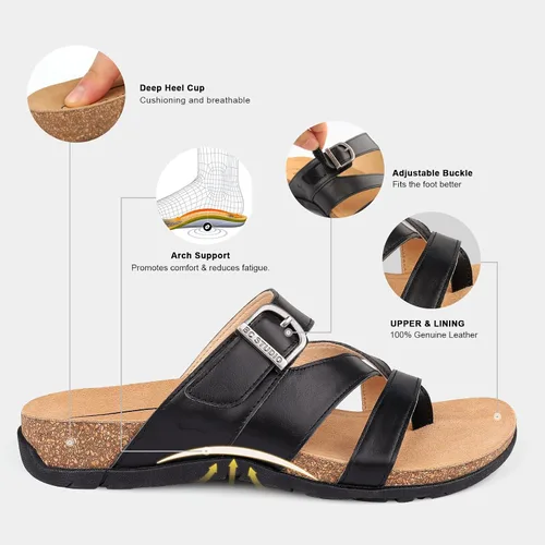 Vista 4 de BCSTUDIO Women's Orthopedic Flip Flop Sandals with Arch Support Comfortable Orthotic Summer Walking Casual Dressy Leather Flat Sandals for Women